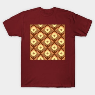 Brown Retro Funky Flowers T-Shirt